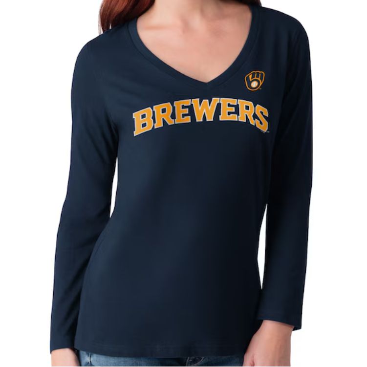 4HER Brewers Knit Long Sleeve V-Neck Blue