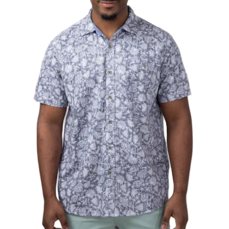NORTH RIVER Reverse Print Tropical Button Shirt Blue