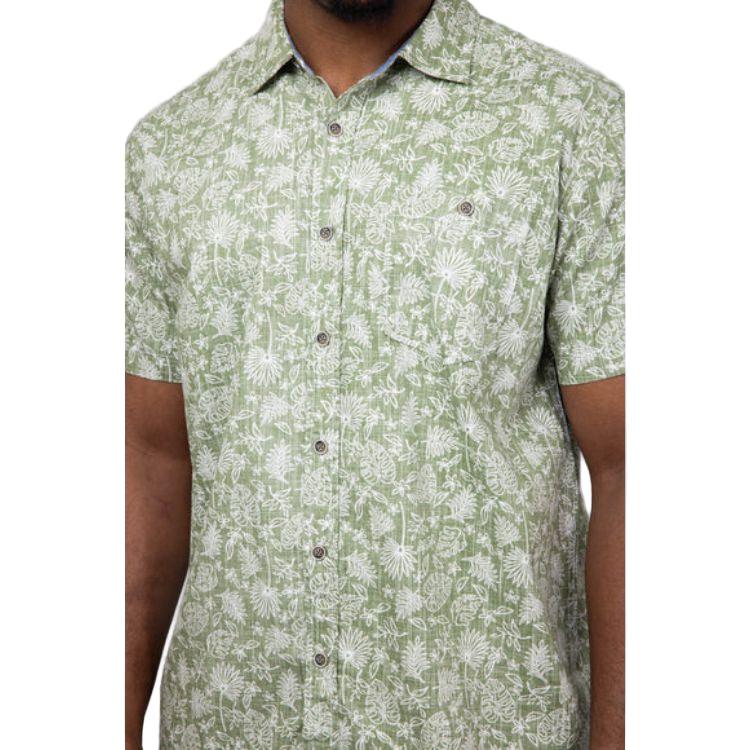 NORTH RIVER Reverse Print Tropical Button Shirt Green