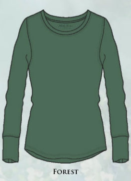 Print mini waffle crew w/metal button on sleeve - Forest